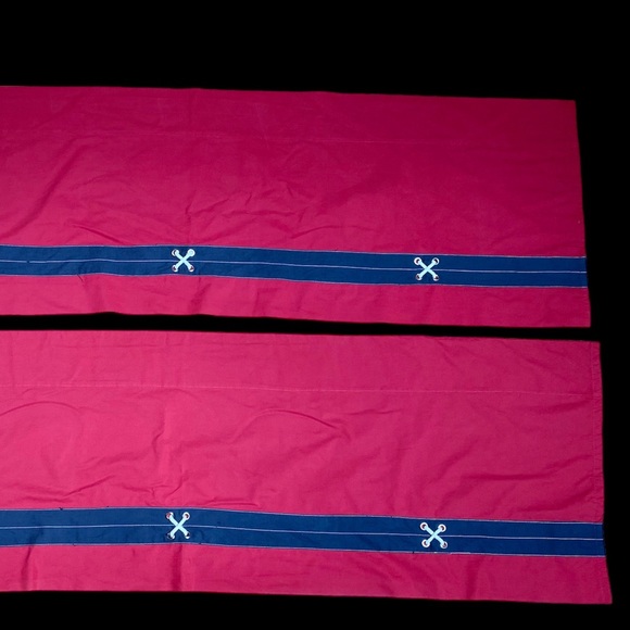 Set Of 2 Nautica Valances Curtains Red W/Navy Blue Stripe Nautical Detail 18x58 - Picture 1 of 7